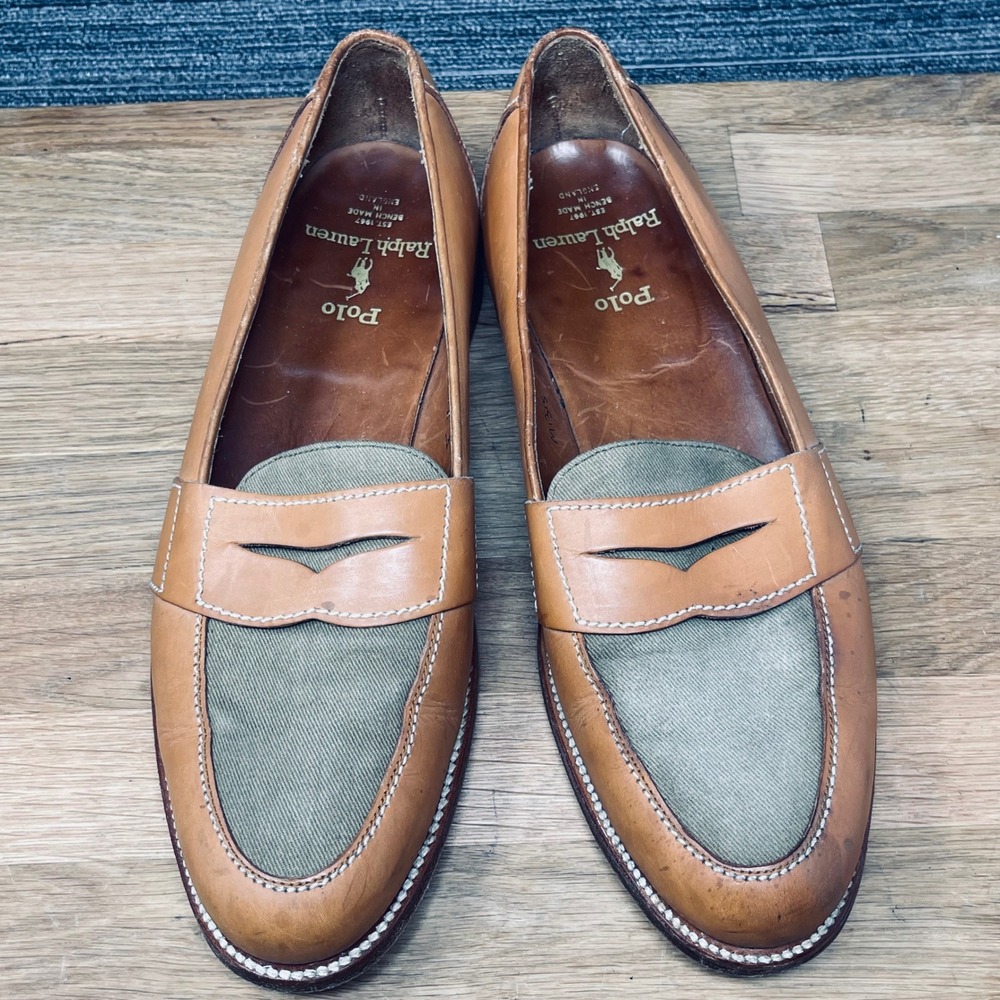 Polo Ralph Lauren x Crockett & Jones Penny Loafers Men 8.5 Brown Leather England